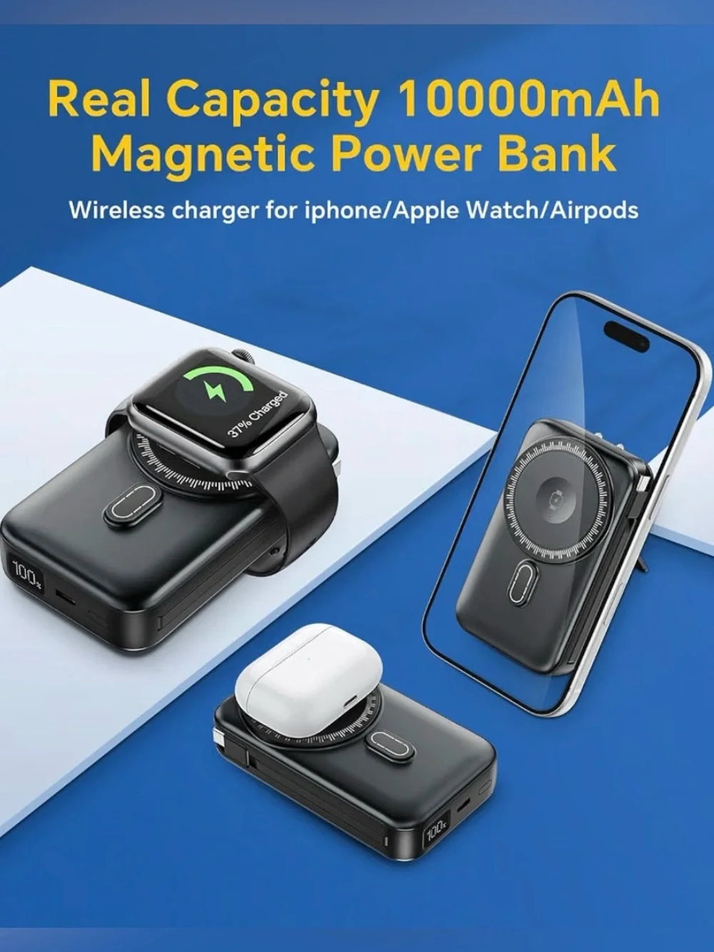Magnetic Battery Pack Real Capacity 10000mAh, 22.5W Fast Charging Portable Charg